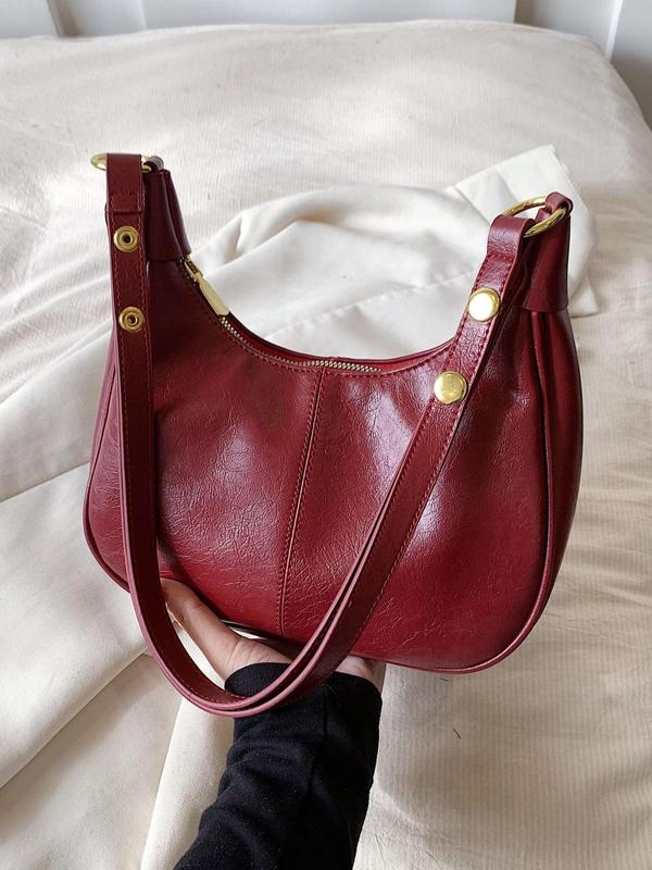 New Women's Simple Solid Color Zipper Shoulder Lux Bag, Fashionable Versatile Underarm Bag, All-match Hobo Bag for Daily Used, Bags for Women 4