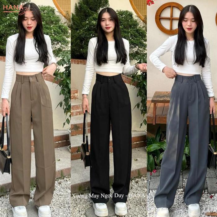 Quần ống suông lưng cao 1 cúc nhiều màu chất vải GOLD Hàn mềm mịn - Quần ống rộng cạp cao mặc đi học làm công sở tiệc hẹn hò tôn dáng