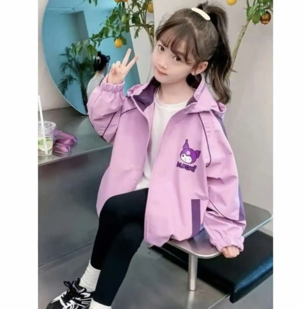 [18-42kg] Áo khoác gió 2 lớp Koromi cho bé gái in hình cute, dễ thương,đáng yêu.
