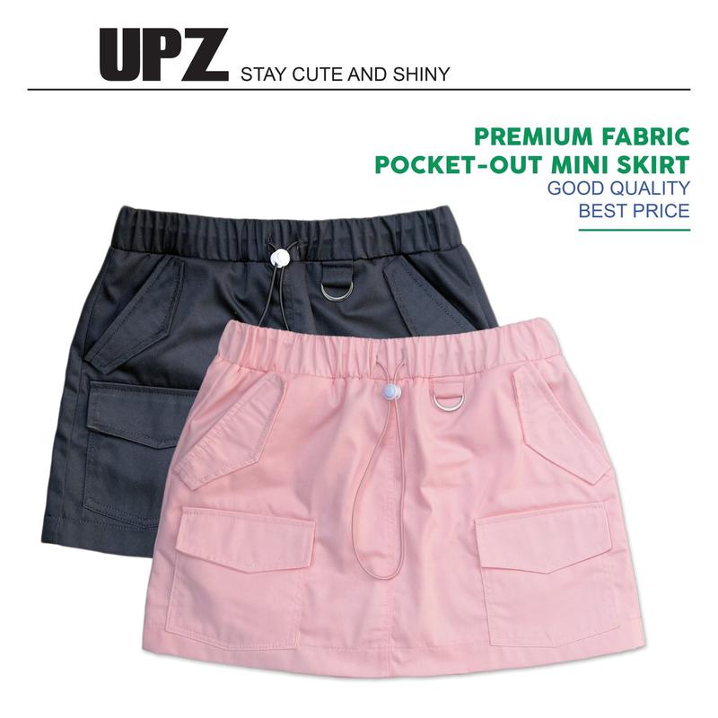 UPZ Chân Váy Kaki Cotton Nữ Túi Hộp Rút Dây Lưng Thấp Có Lót Quần Low Waist Đen/ Hồng (2 Màu)