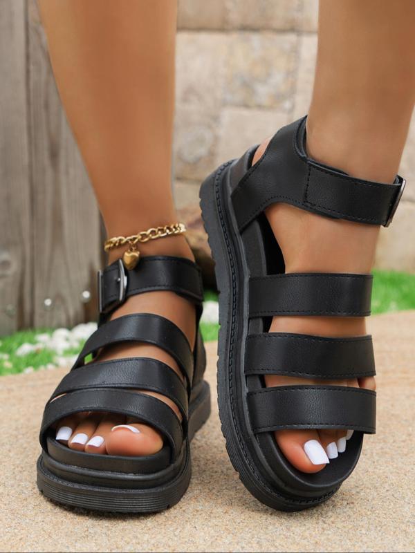 Women's Fashionable Plain Color Roman Style Sandals, Leather Sandals, Strap Sandals, Casual Comfortable Flat Sandals for Summer, Lightweight Breathable Shoes for Daily Wear, Mother's Day Gifts 2