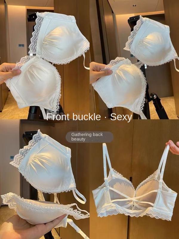Product Introduction of Thickened Overall 3.5cm Large Front Button Underwear Small Breast Size Exaggerating Bra Push up Non-Running Cup Anti-Sagging Backless Bra 26