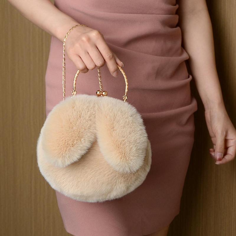 Product Introduction of Beg Silang Badan, Reka Bentuk Telinga Arnab Comel dan Besar, Beg Tangan Bulu Arnab Tiruan Lembut, Fesyen Baru untuk Musim Luruh dan Musim Sejuk, Untuk Wanita Bags Handbags Cartoon Hati 15