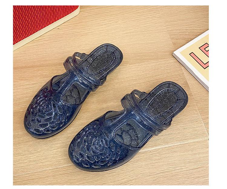 Product Introduction of Dép Lê Thời Trang, Xuyên Biên Giới, Dành Cho Nữ, Mặc Ngoài Trời Mùa Hè, Mũi Tròn, Khoét Lỗ Phẳng, Màu Trơn Chất Liệu PVC Trong Suốt, Phong Cách Thường Ngày Dép Lười Nữ 21