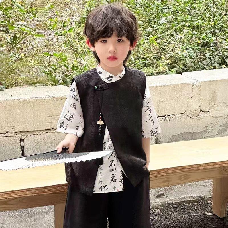 Product Introduction of Bộ Áo Sơ Mi Ngắn Tay Phong Cách Hợp Xu hướng Quốc Gia Mùa Hè Cho Bé Trai, Áo Vest Hai Mảnh, Thích Hợp Cho Mùa Hè 2024, Trẻ Em Lớn, Bộ Đồ Phong Cách Trung Quốc 9
