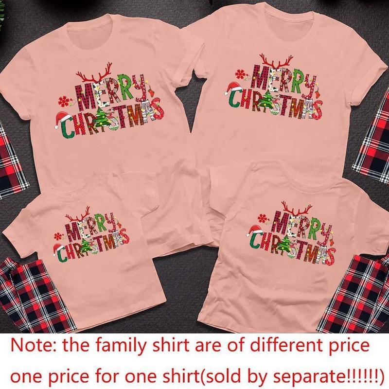 Product Introduction of Merry Christmas Family Outfit Mom and Dad Children Crew-neck Short-sleeved Top Christmas Apricot Family Matching T-shirt 28