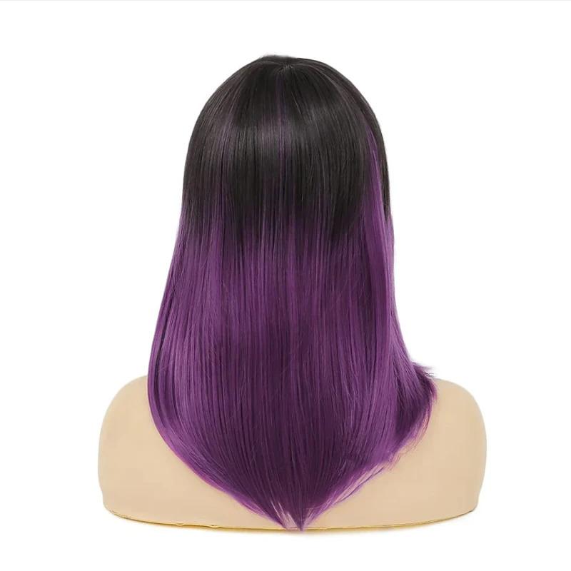Product Introduction of HAIRJOY Synthetic Hair Women Ombre Black Red Wig Medium Long Straight Side Part Wigs 17