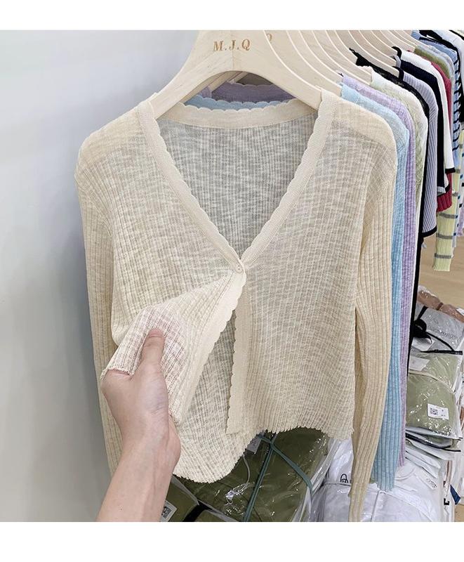 Product Introduction of Áo Cardigan Chống Nắng Dệt Kim, Trang Phục Mùa Hè Cho Nữ, Chất Liệu Lụa Lạnh Mỏng, Dài Tay, Màu Đen, Thích Hợp Mặc Bên Ngoài, Có Thể Mặc Với Áo Điều Hòa Không Khí Ngắn, Áo Sơ Mi, Women, Top, Voi 8