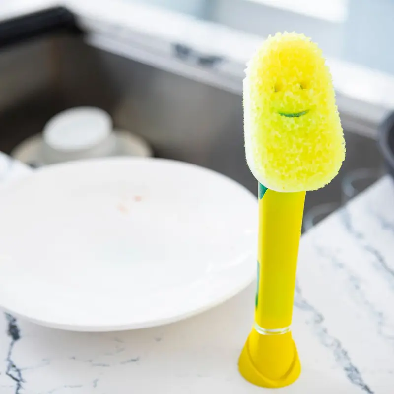 Cọ rửa chén bát Dish Daddy -  Đầu cọ có thể tháo rời, Giá đỡ nhỏ giọt, Màu vàng 7
