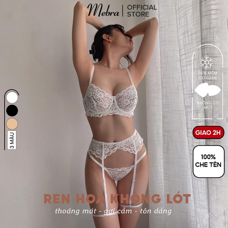 Set đồ lót ren sexy 3 chi tiết có gọng không mút lót bao gồm: 1 áo + 1 quần dây + 1 dây đai eo  Viền Ren Nữ
