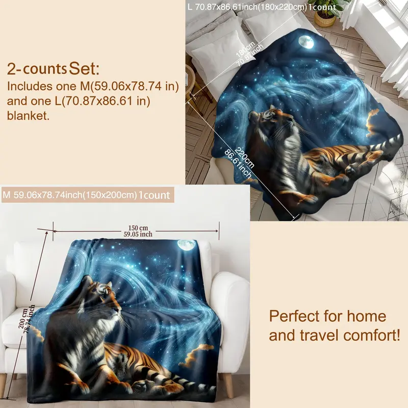 Tiger Pattern Blanket, Soft Comfortable Throw Blanket, Cool Bedroom Bedding Blankets, Warm Napping Blanket for Home Office Travel Camping 5