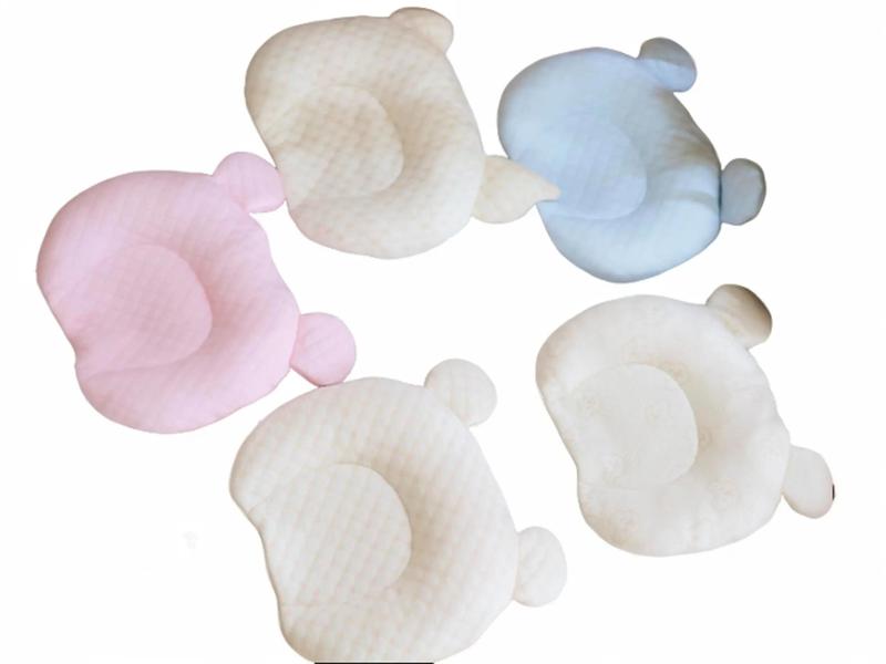Gối định hình sơ sinh cho bé lõi bông hình tim tai gấu mèo vải Muslin chống méo đầu êm ái thoải mái cho bé nằm 3 màu : xanh hồng trắng sữa Gối Ngủ gối chống