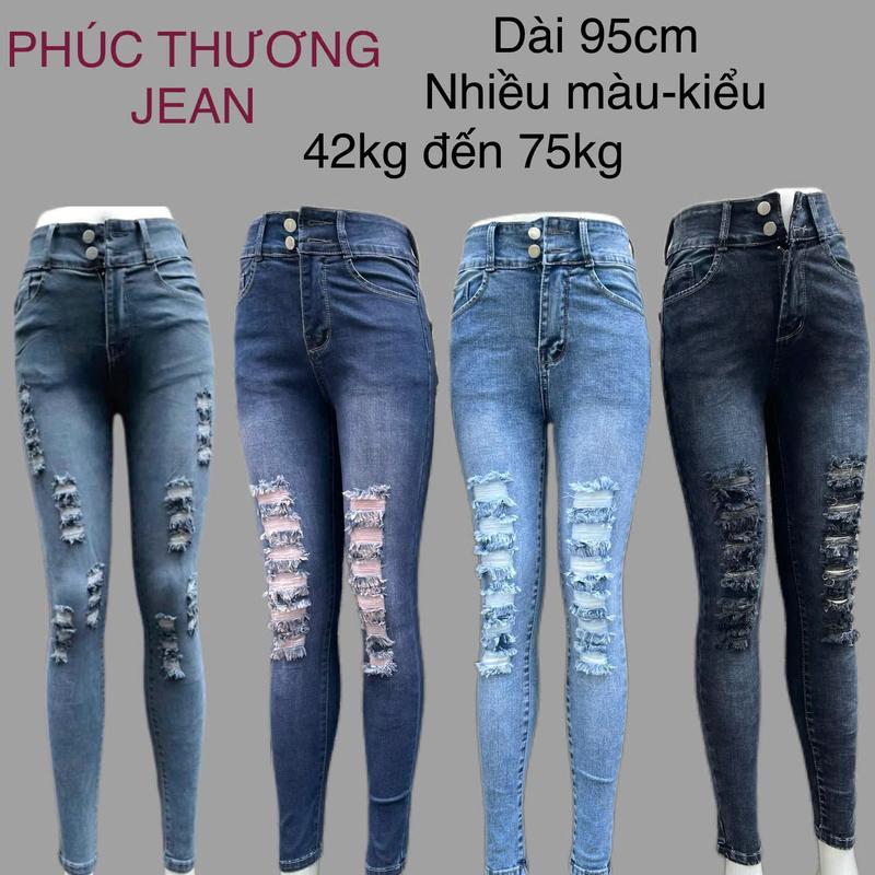 D2 Quần jean nữ dài 95cm 2 nút rách ngang nhiều màu size 27-35 co giãn thoải mái - Pants, Women Women Pants Có Túi quần big quan  jeanom Denim Lịch Kem