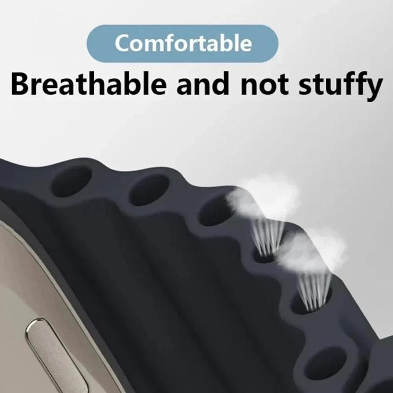 Product Introduction of Ocean Silicone Strap for Apple Watch 49mm 46mm 45mm 41mm 44mm 40mm 42mm 38mm Breathable Bracelet Wristband Ultra 10 9 8 7 6 5 4 3 SE Band 3