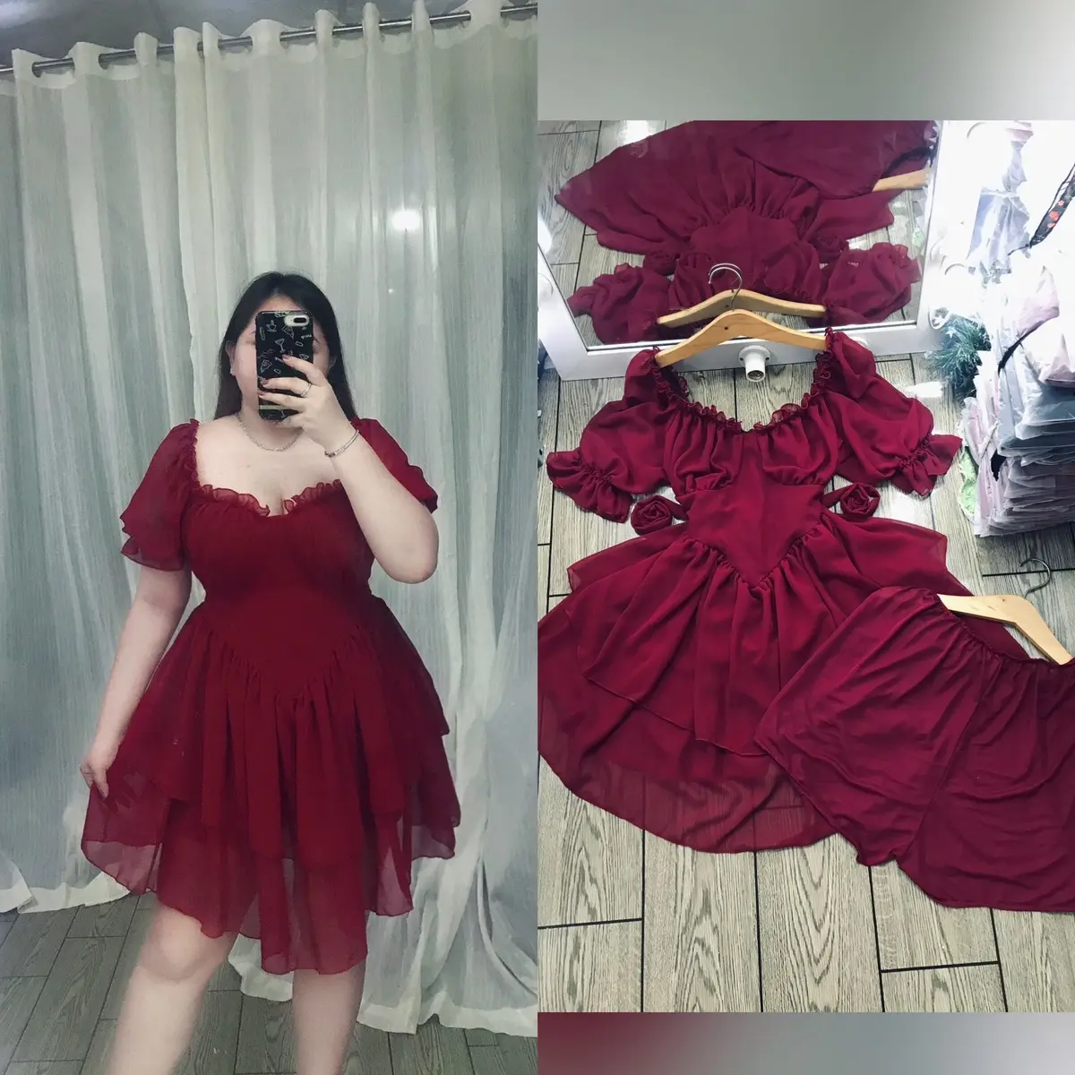BIGSIZE ĐẦM VOAN HOA KÈM QUẦN RỜI 60-90KG đầm phối nude nền tảng