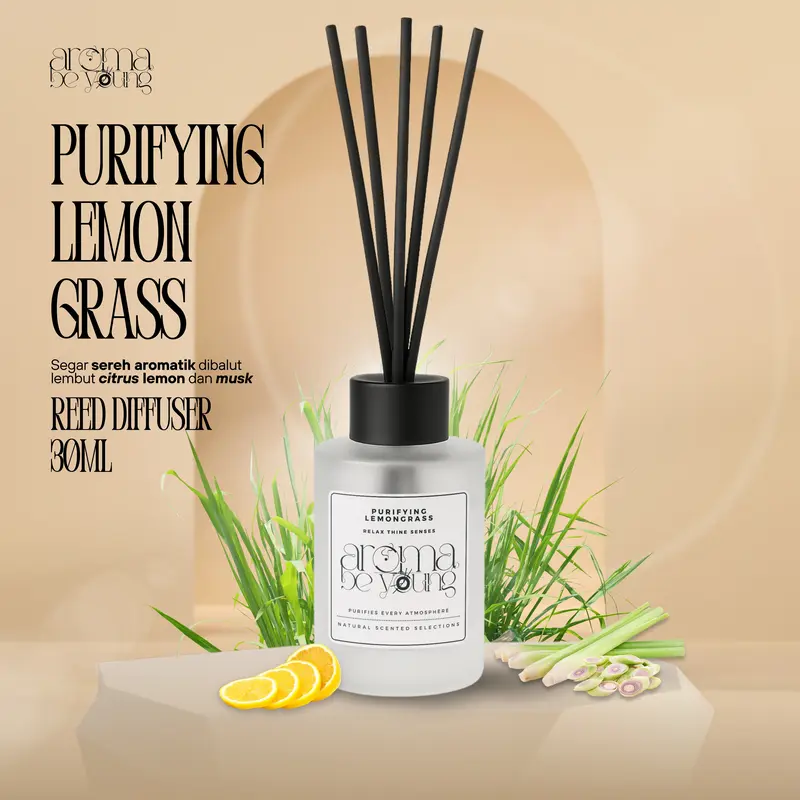 Purifying Lemongrass Reed Diffuser Aromatherapy Premium 30ml | Aroma Be Young Pengharum Ruangan Aromaterapi Wangi Tahan Lama Mewah Pewangi Kamar Dekorasi Rumah Hampers Gift Scent Diffuser Harum Wangi Aroma Sereh Segar Serai Lemon Grass Kado 1