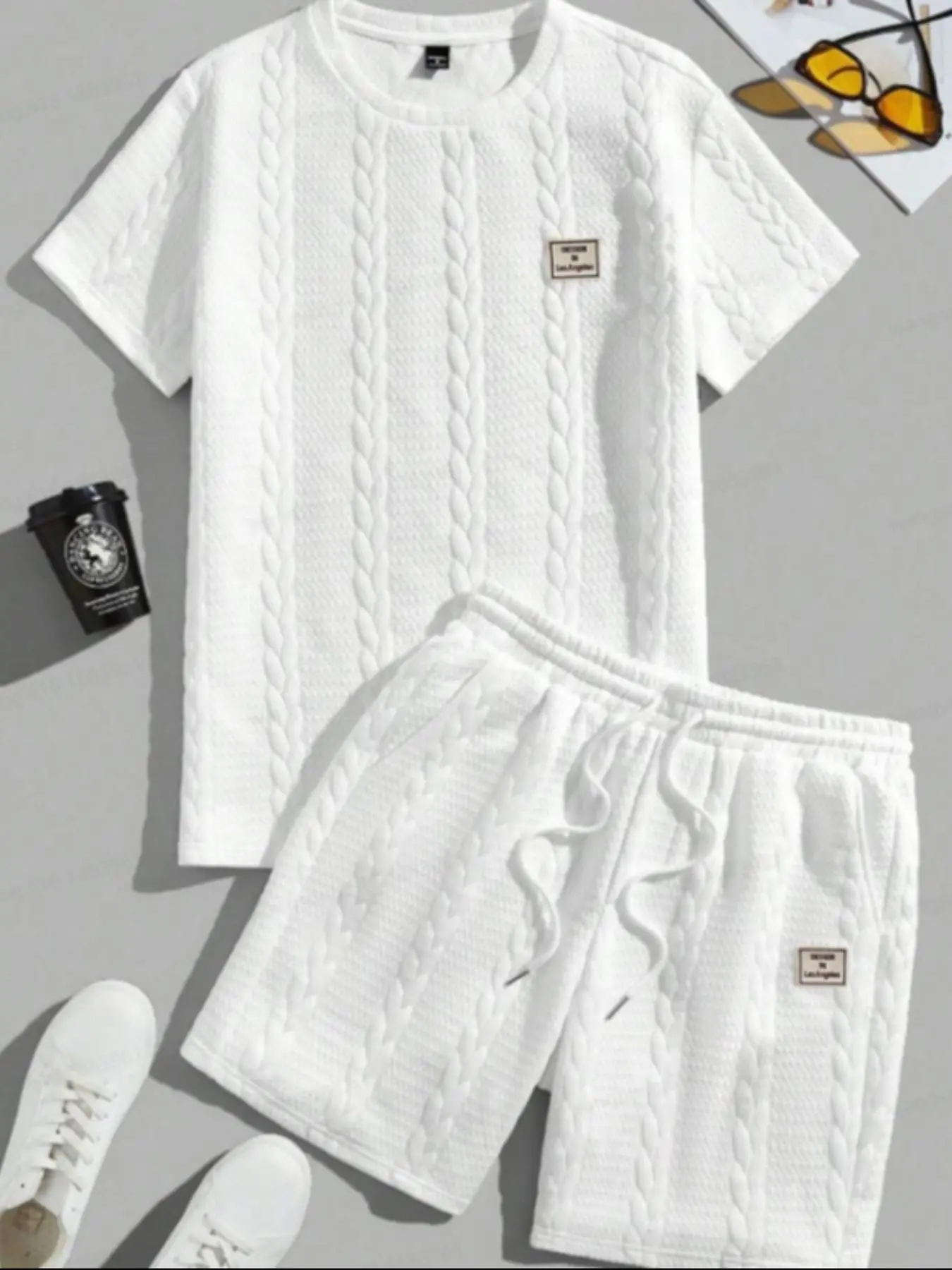 Men's Solid Short Sleeve Tee & Shorts Set, Regular Fit Casual Round Neck T-shirt & Track Shorts, Summer Clothes Set for Men