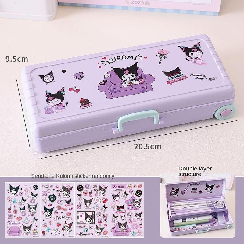 [Tặng bút +sticker] Hộp Đựng Bút 2 Tầng Đa Năng Thiết Kế Hoạt Hình Kuromi Pochacco Dễ Thương Cho Bé Yêu