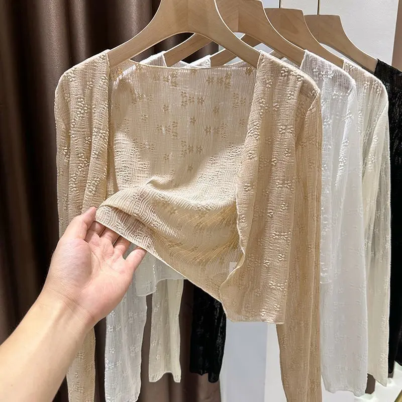 Áo Cardigan Lưới Hoa Dài Tay Cho Nữ, HANACLOTHING01, Áo Cardigan Trơn Chính Hãng Co Giãn Tối Đa 56kg Tùy Chiều Cao, Dễ Phối Đồ Với Quần Áo Cỡ Vừa 0