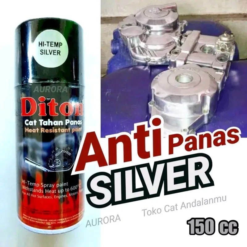 Cat Pilok Pilox Diton Hi Temp Silver Perak 150 CC Murah ekonomis Kecil Untuk Mesin Knalpot Kompor dll Cat Semprot Tahan Panas 150 cc Car Paint spraypaint chrome