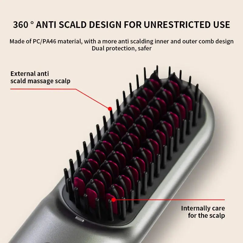 Wireless USB Fast Charging Hair Straightening Brush, 1 Count Portable Mini Hair Straightener Brush, Hair Styling Tool for Home & Salon Use 4