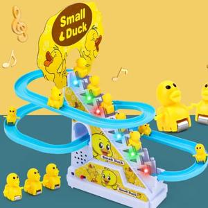 Hot-selling Children's Educational Early Learning Toy Fun Little Yellow Duck Climbing Stairs Electric Slide with Lights and Sound Effects