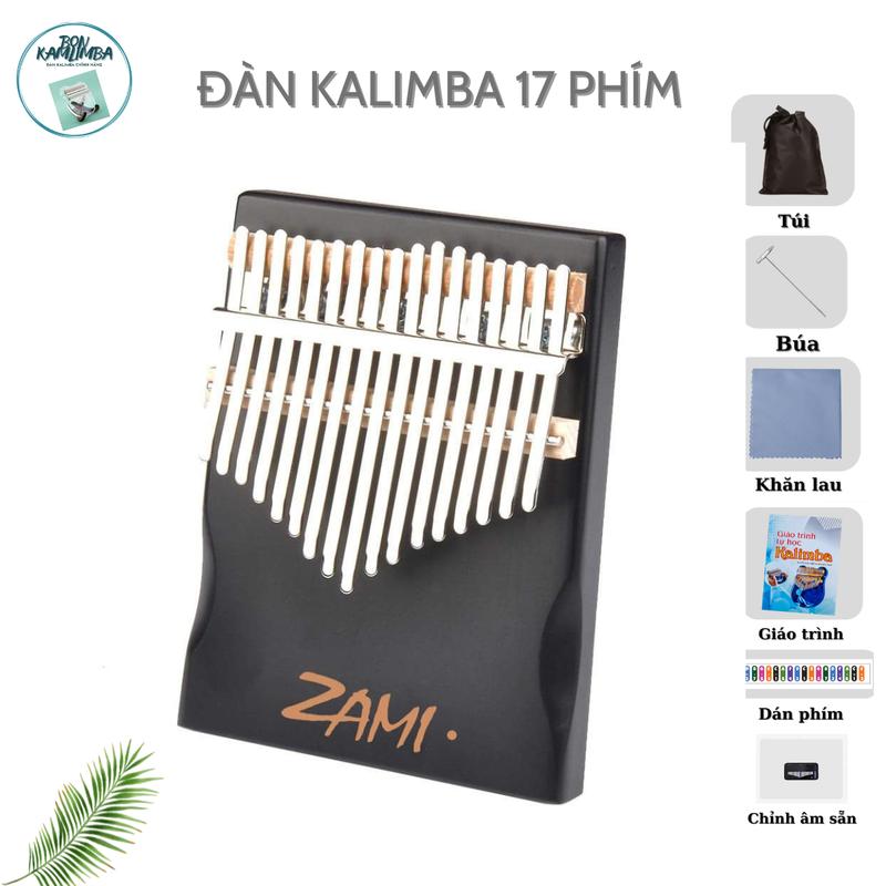  Đàn Kalimba Zami đen 17 Phím Âm Thanh Vang Tặng Sách Hướng Dẫn Đầy đủ phụ kiện: Sách Hướng Dẫn Búa Chỉnh Âm Dán Phím Khăn Lau Túi Đựng Đàn 