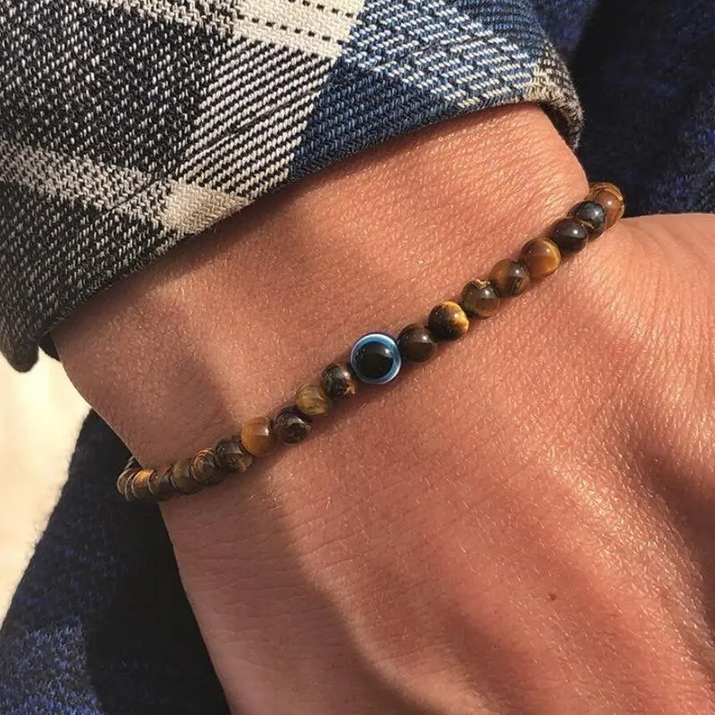 [COD] Tiger Stone Turquoise Cystals Bracelet Evil Eyes Beads Protection Healing Jewelry Gift for Him/Her