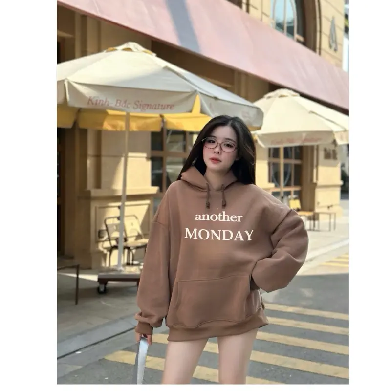 Áo hoodie nỉ tàu chữ Monday form thụng nam nữ tới 72kg Top Thun hoodie 2