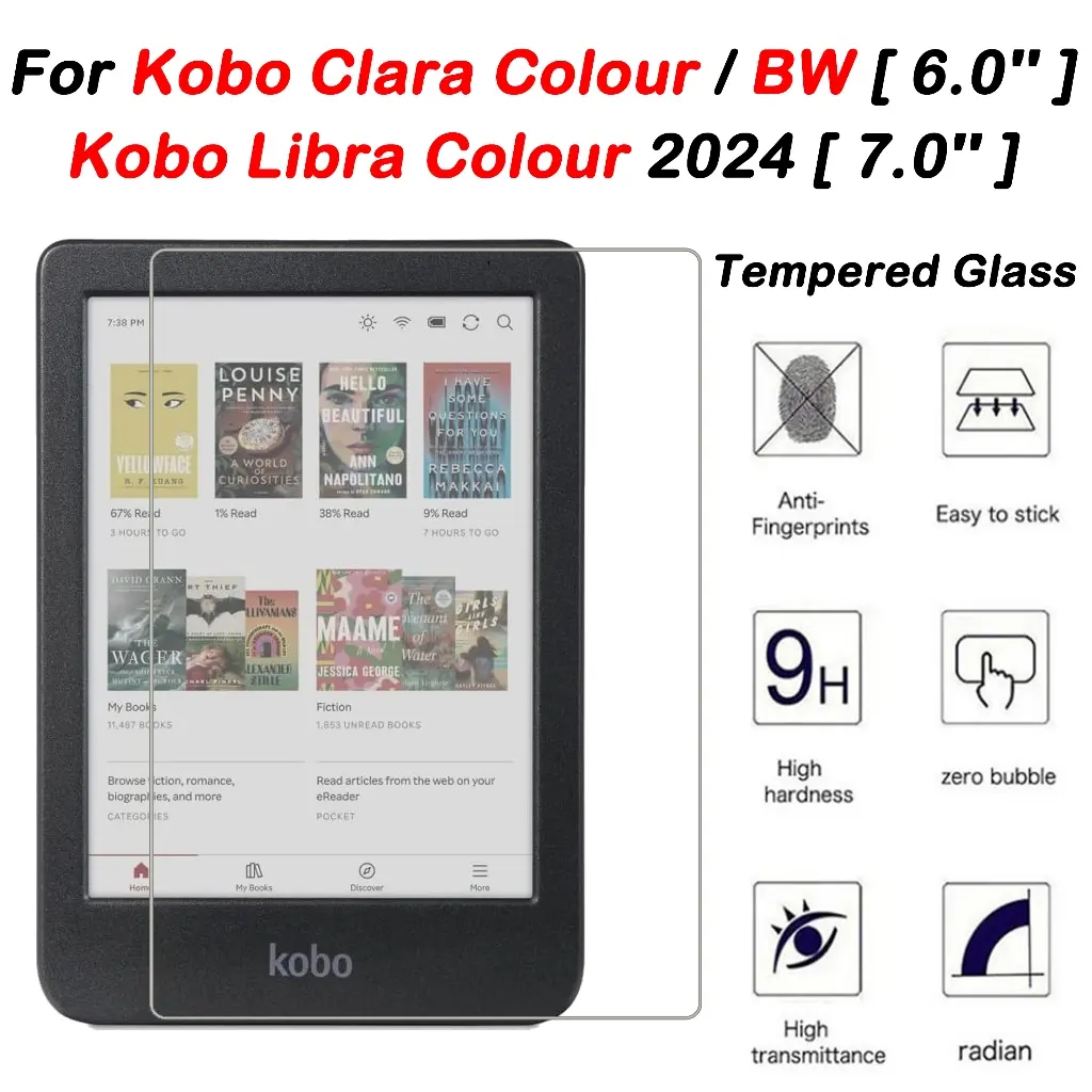 for Kobo Clara Colour Kobo Clara BW 6.0 ''2024 9H Tempered Glass HD E-book Explosion-Proof Screen Protector Kobo Libra Color 7.0'' Protector