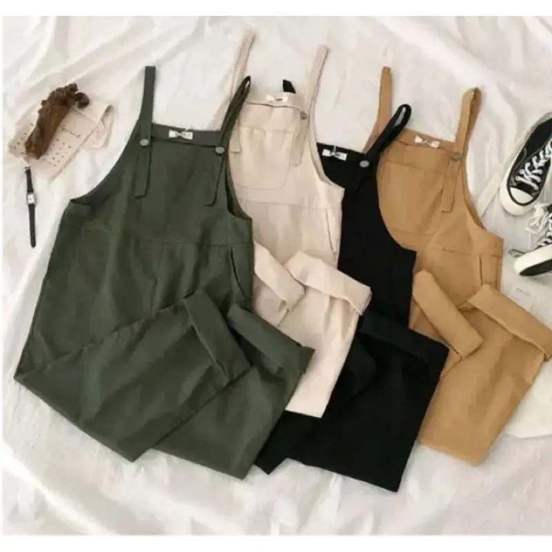Flow Overall Jumpsuit Wanita Baju Kodok Korean Style Kekinian Terbaru Katun Panjang Casual Hitam 3