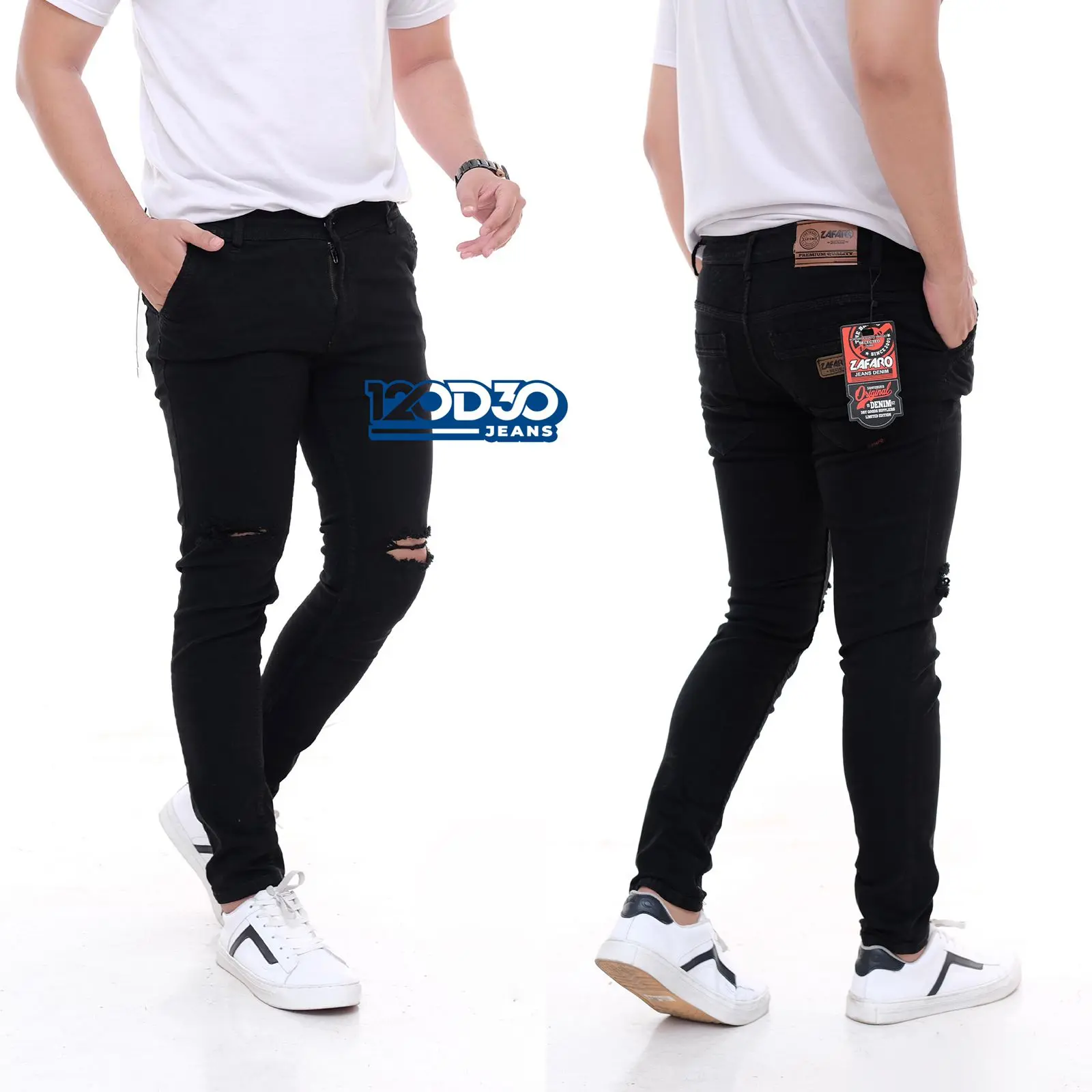 Celana jeans panjang sobek lutut skinny pensil ripped