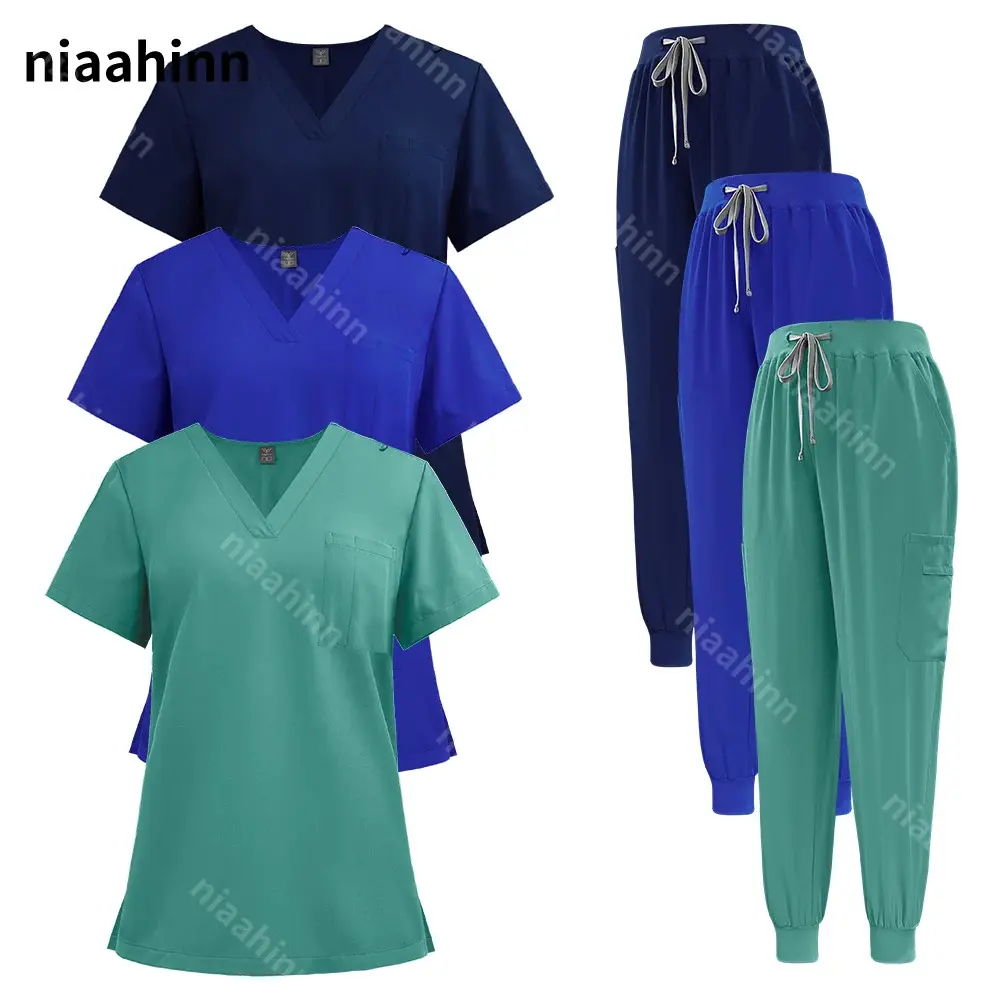Niaahinn Unisex Medical Uniforms Nursing Clothes Beauty Costume Women Surgery Scrubs Sets Pet Doctor Tops Pants Dentist Workwear