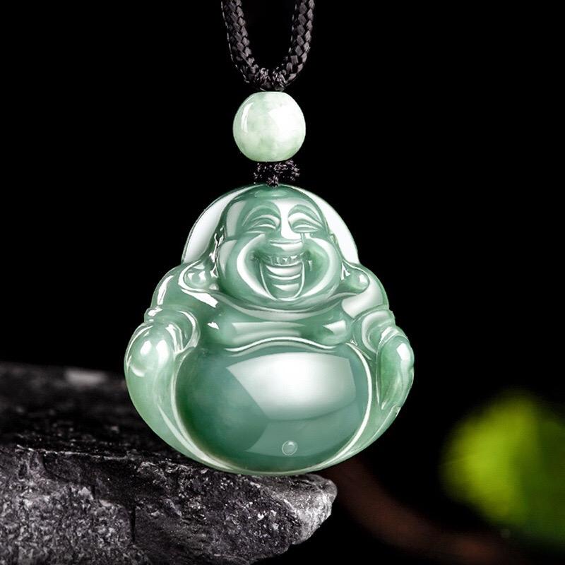 Mặt dây chuyền phật di lạc xanh đậm nhỏ ngọc cẩm thạch 7