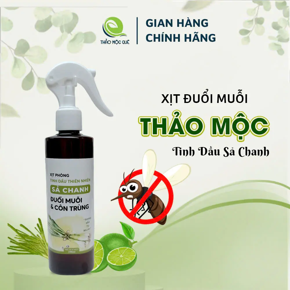 Bình xịt phòng tinh dầu sả chanh, tinh dầu quế, tinh dầu bạc hà Thảo mộc quê 250ml khử mùi, thơm phòng, xua đuổi muỗi và côn trùng