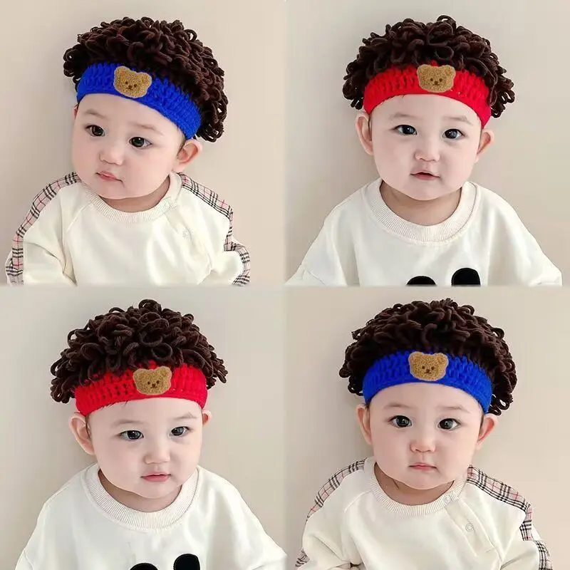 Mũ Trẻ Em Bé Và Trẻ Sơ Sinh, Mùa Thu Và Mùa Đông, Tóc Xoăn, Mũ Len Cho Trẻ Em Bé Trai, Dễ Thương Cho Bé Gái, Ấm Áp Và Vui Nhộn, Tóc Giả Bùng Nổ