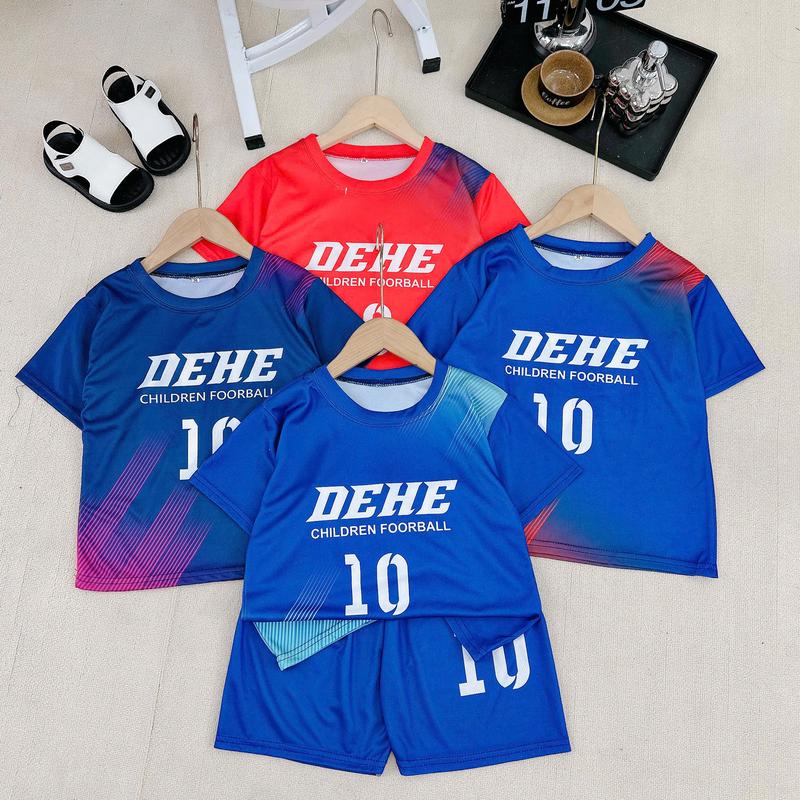 Product Introduction of Bộ quần áo thể thao dành cho bé trai 14-52kg mẫu chữ DEHE. Chất liệu co dãn, thấm hút mồ hôi. 6