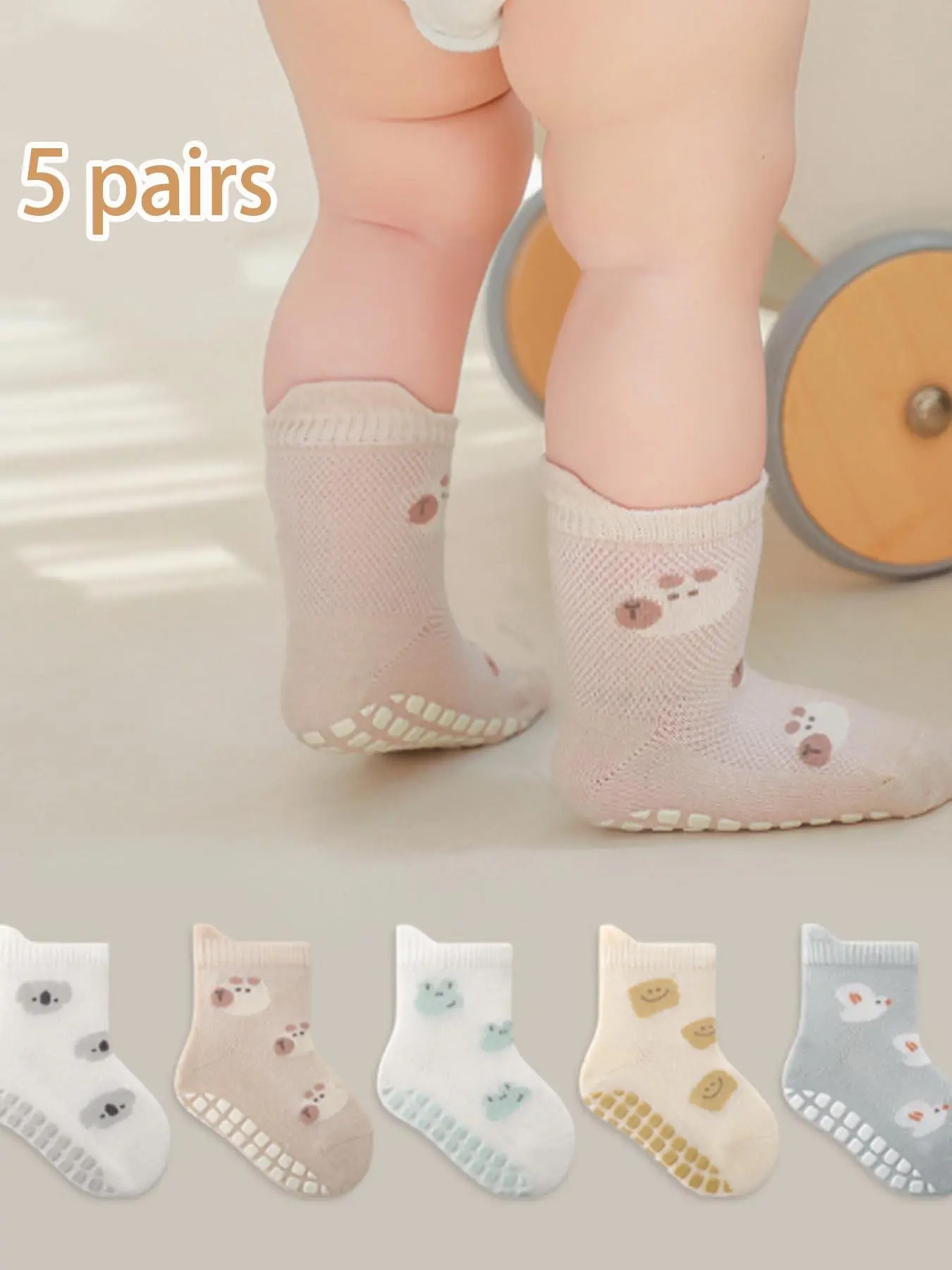Kid's Cartoon Animal Print Crew Socks, Cute Glue Dots Anti-Slip Socks, Kid's Socks for All Seasons