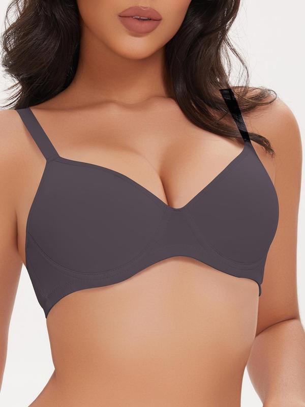 Women's Solid Color Underwire Bra, Casual Comfortable Breathable Bra for Daily Wear, Lingerie for All Seasons, Clothing 3