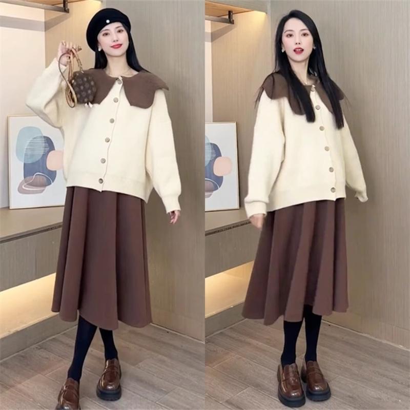 Young Mom | Set áo và chân váy bầu sang chảnh SET232 phong cách trẻ trung chất dày dặn mùa Đông ấm áp Thai sản Thai kỳ Thoải mái Đầm Bầu Voi