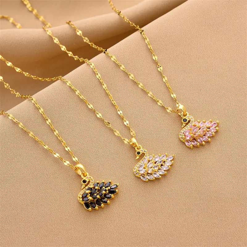 TITANIUM KALUNG ANGSA KRISTAL ANTI KARAT DAN ANTI LUNTUR