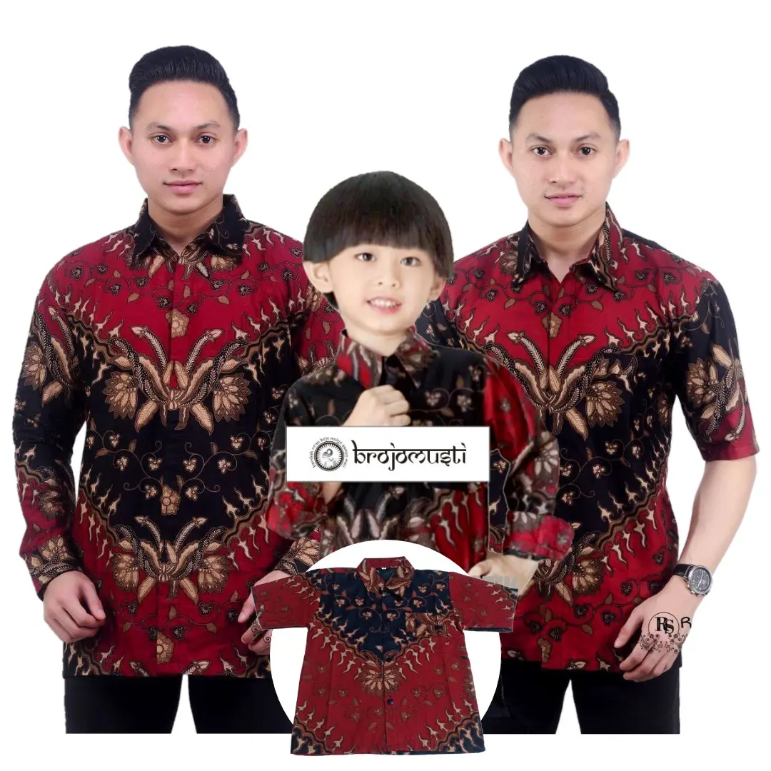 Kemeja batik pria ayah dan anak laki-laki umur 2-12tahun Kain Katun Santai Hitam Dewasa Panjang Pendek Motif