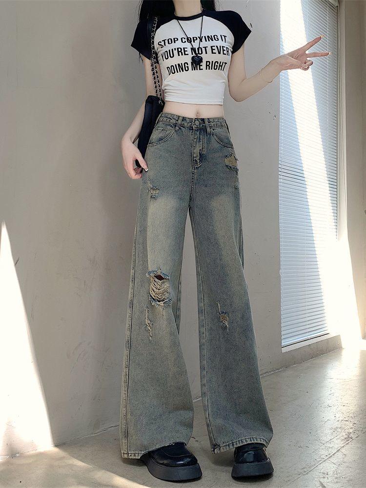 Product Introduction of Quần Jean Ống Rộng, Dành Cho Nữ, Hàng Mới Về Mùa Thu 2024, Mỏng Vừa Vặn, Cạp, Ngoại Cỡ, Lau Nhà Và Làm Cũ, Quần Thẳng 1