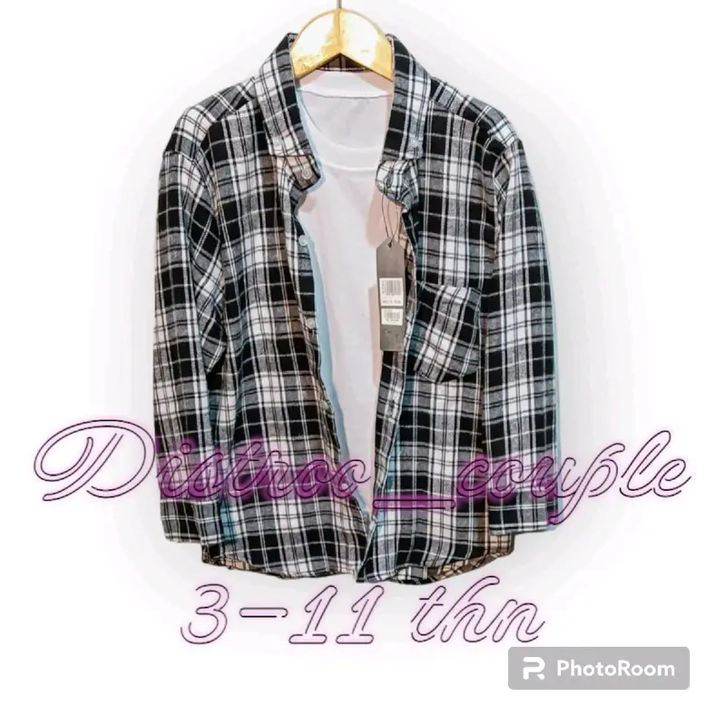 Baju Kemeja Flanel anak laki/perempuan import Motif Kotak-kotak Hitam Putih 1