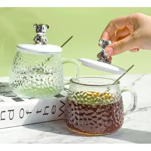 Gelas Kaca Cantik 1 Set Tutup + Sendok Mug Aesthetic 450ml Gelas Teh Kopi Jus Susu Cangkir Minum Kaca Hadiah Souvenir rsg