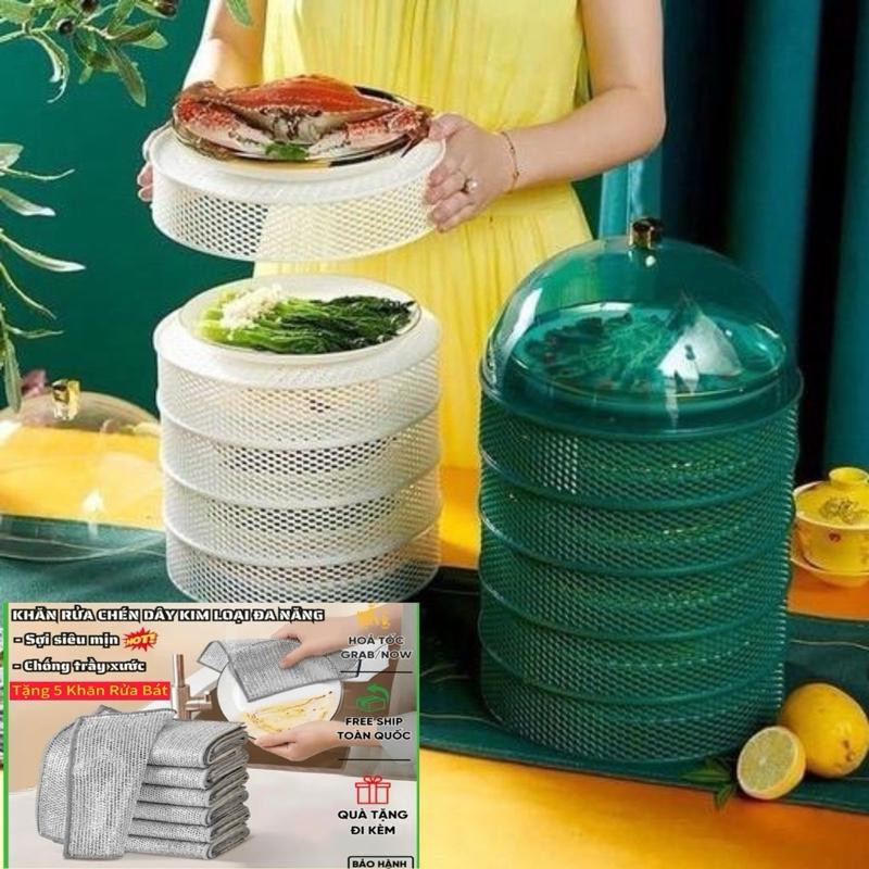 Lồng Bàn Kami 5 Tầng Tặng 5 Khăn Rửa Chén Bát Sợi Hợp Kim - Thiết Kế Hiện Đại Hộp Đựng - Lồng Bàn Lưới 5 Tầng
