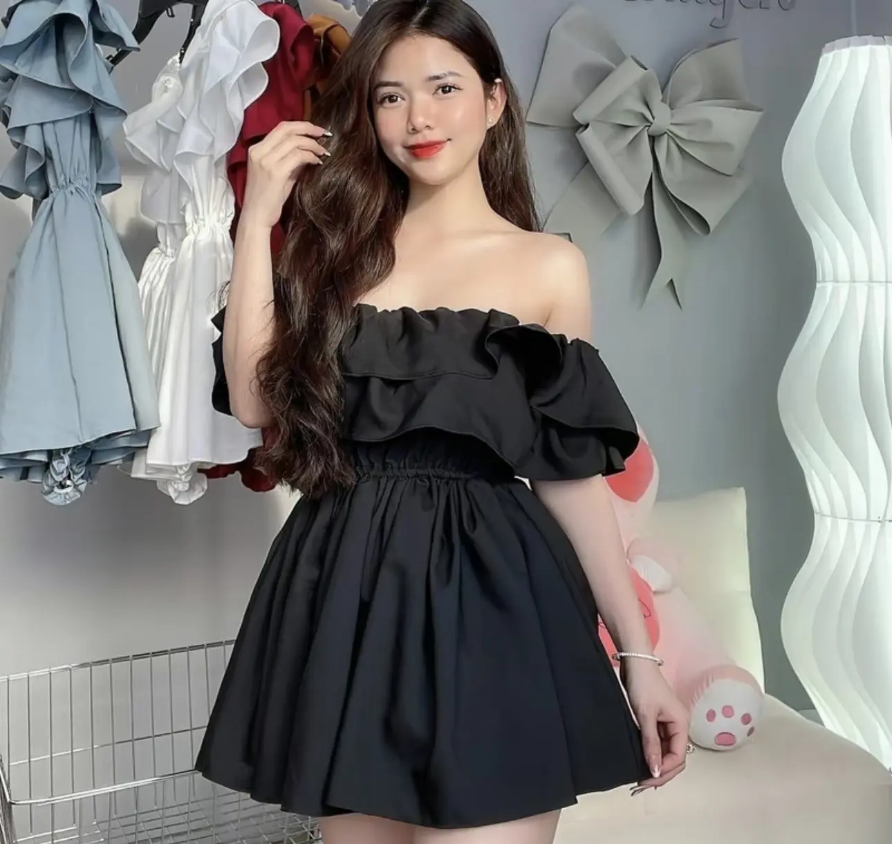 Jumpsuit nữ bigsize đi biển 3 màu co giãn siêu mát hot trend_Công chúa bigsize Dress Women Nhung Đen