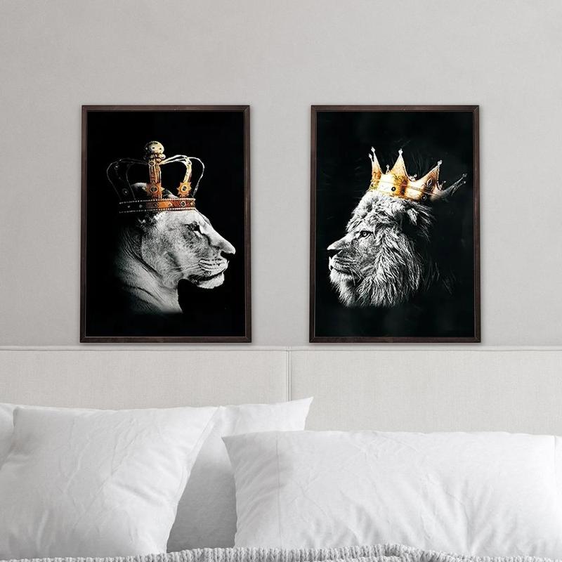 Lion Pattern Wall Art Painting without Frame, 2pcs/set Waterproof Canvas Decorative Painting for Home Living Room Bedroom 4