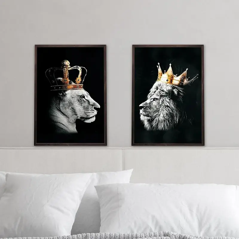Lion Pattern Wall Art Painting without Frame, 2pcs/set Waterproof Canvas Decorative Painting for Home Living Room Bedroom 4