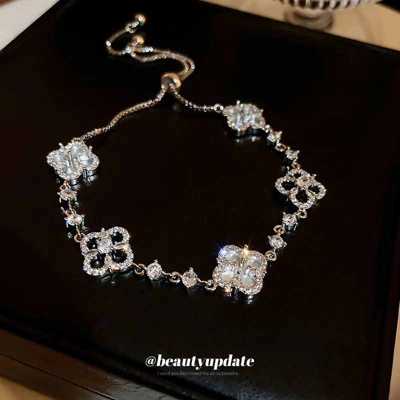 Vòng Tay Hoa Zircon, Phong Cách Hàn Quốc, Thiết Kế Bốn Cánh Hoa, Giá Cả Phải Chăng, Sang Trọng Cao Cấp, Thanh Lịch, Có Thể Điều Chỉnh, Dành Cho Phụ Nữ, Vòng Tay Mới